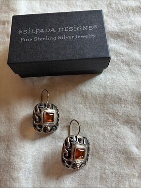 Silpada Sterling Silver Amber Drop Earrings